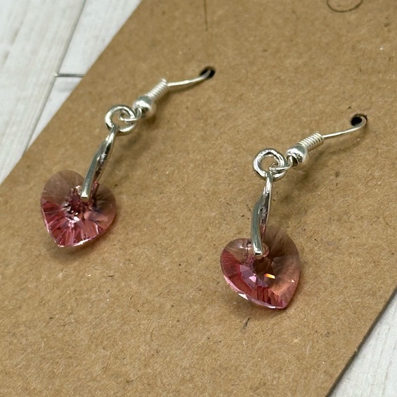 Brand New Sterling Silver and Pink Swarovski Elements Crystal Heart Earrings - Picture 2 of 7